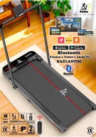 Resim Eğim Ayarlı Tutma Kollu Ce Sertifikalı Kumandalı Adımsayar Program Bluetooth'lu 10km Hız Katlanabilir Koşu Bandı 