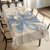 Resim 1 Adet Şık Sanatsal Çiçek Desenli Polyester Masa Örtüsü - Makinede Yıkanabilir, Mavi ve Beyaz Tonlarında Dikdörtgen Masa Örtüsü, Ev Dekorasyonu, Düğünler, Partiler, Kamp ve Piknikler İçin Uygun, Düğün Masası Süslemesi | Dekoratif Masa Kumaşı | Pürüzsüz Dokulu 