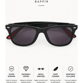 Resim Bappir Lens Kırmızı Detaylı Siyah Wayfarer Erkek Güneş Gözlüğü 