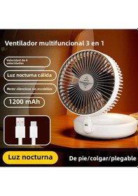 Resim Taşınabilir Şarj Edilebilir Duvar Vantilatörü Gece Lambası Isıtmalı Şarj Edilebilir Beyaz, 