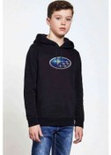 Resim Araba Subaru Blue Logo Baskılı Unisex Çocuk Kapüşonlu Siyah Sweat Siyah 