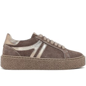 Resim Derimod Kadın Vizon Bağcıklı Kalın Tabanlı Süet Deri Sneaker, Kışlık Spor Ayakkabı 25AFD511110 