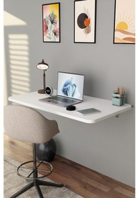 Resim Katlanabilir Duvara Monte Masa - 50x90 Cm Ofis, Ev Çalışma Masası Beyaz 