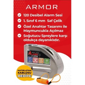 Resim Armor 606 Mva 6mm Paslanmaz Çelik Alarmlı Disk Kilidi Gri 