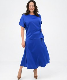 Resim Kadın Büyük Beden Saten Etek Takım 6310-25 - 3XL / Bej 