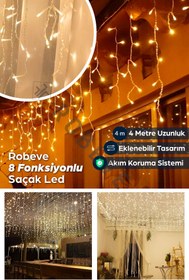Resim ROBEVE 8 Fonksiyonlu Saçak Led Sarkıt Led Eklenebilir Led Süsleme Led Peri Led Işık Yılbaşı Işık (4 METRE) 