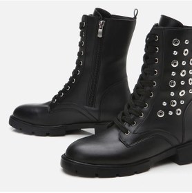 Resim Siyah Kadın Zımbalı Düz Bot Siyah 