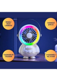 Resim Polham 3 Kademeli Gece Lambalı 1500mah Şarjlı Taşınabilir Serinletici Vantilatör Fan, Ultra Sessiz 
