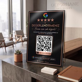 Resim Google Değerlendirme QR Kodu - Metal Levha Rose Gold - M (20x30) / 1.50 mm / Mıknatıslı Kurulum 