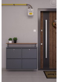 Resim Ceha Kilitli Tablalı 4'lü Metal Ayakkabılık - Antrasit K.AYK-2.4/AC/P 7024/KL 
