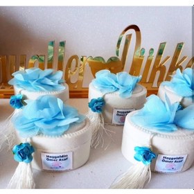 Resim Krem Flok Kutu Mavi Çiçekli Bebek Şekeri 30 Adet 