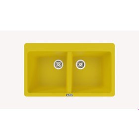 Resim Polex Cristalüx Granit Evye P-N9 Sarı 2 Hazneli Tezgah Altı Ve Tezgah Üstü Mutfak Evyesi 86x50.5 CM 
