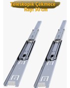 Resim YENİLER Teleskopik Bilyalı Çekmece Rayı 45 mm 50 cm (1 Takım) 