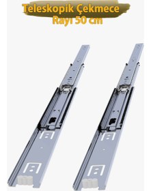 Resim YENİLER Teleskopik Bilyalı Çekmece Rayı 45 mm 50 cm (1 Takım) 