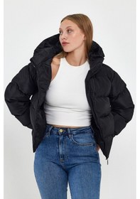 Resim Alisse Kadın Siyah Kapüşonlu Şişme Mont Kaban Siyah 