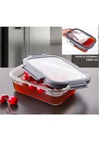Resim 1000ml %100 Sızdırmaz Borosilikat Cam Saklama Kabı Şeffaf 