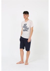 Resim Akbeniz Erkek Genç Garson Boy Kısa Kol Krem Penye Şortlu Pijama Takımı 20377 