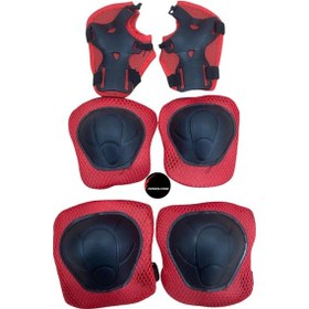 Resim Çocuk Koruyucu Dizlik Dirseklik Set 6'lı Paten Scooter Bisiklet Kaykay Koruyucu Ekipman Set Kırmızı 