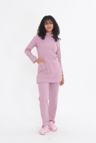 Resim TIPMOD Likralı Pudra Pembe Tunik Tesettür Takım Hemşire Forması / Scrubs 