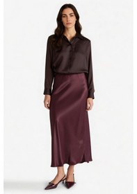 Resim Defacto A Kesim Normal Bel Saten Midi Bordo Kadın Etek B1867ax/br234 Bordo 