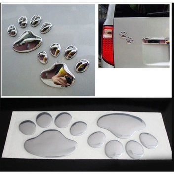 TSC 4 Adet 3d Krom Görünüm Kedi, Köpek Pati Etiket