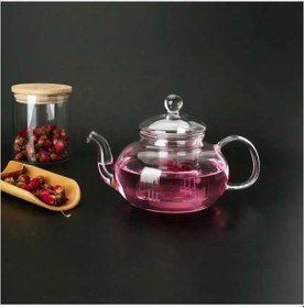 Resim Qerhome Borosilikat Cam Kapaklı Cam Süzgeçli Demlik 1000 Ml Şeffaf 