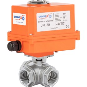 Resim Unox DN20 - 3/4" 24 V Dc Elektrikli Aktüatörlü Dişli Küresel Vana 3 Yollu L Port 