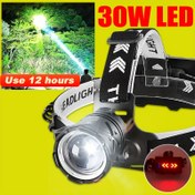 Resim Ultra Parlak 30W LED Baş Lambası, 12 Saat Pil Ömrü, Tip-C Şarj Edilebilir, 3 Aydınlatma Modu (Güçlü/Zayıf/SOS), Alüminyum Alaşım ve ABS Yapı, Dış Mekan İşleri, Avcılık ve Balıkçılık için Hafif Tasarım, Şarj Edilebilir Baş Lambası 