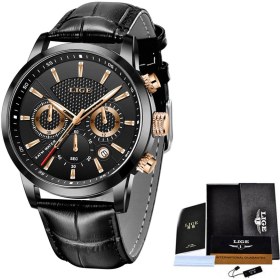 Resim Geeroyoo Erkek Spor Kol Saati Lıge Siyah Kasa Ve Kayışlı Su Geçirmez Çift Gösterge Multifonksiyonel Quartz Saat Titanyum 