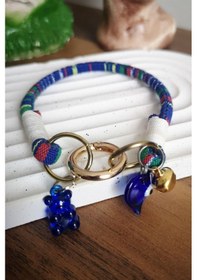 Resim Zilli Kedi Köpek Boyun Tasması Bohem Kedi Kolyesi Yaylı Kilit - Mavi 