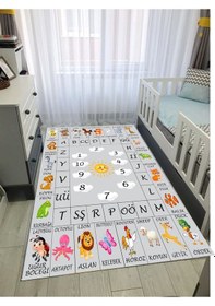 Resim Öğretici Ingilizce Çocuk Oyun Halısı Kaymaz Makinede Yıkanabilir 