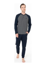 Resim U.S. Polo Assn. U.s Polo Assn. 18960b Erkek Büyük Beden Uzun Kollu Yakası Üç Düğmeli Paçası Bantlı Pijama Takımı-antrasitmelanj Antrasit Melanj 