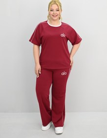 Resim Kadın Büyük Beden Kısa Kollu Nakış İşleme Detaylı Bol Paça Eşofman Takımı 8191-25 - XL / Bordo 