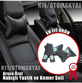 Resim Skoda Oto Koltuk Kılıfı Ve Başlık Uyumlu Deri Yastık Set 