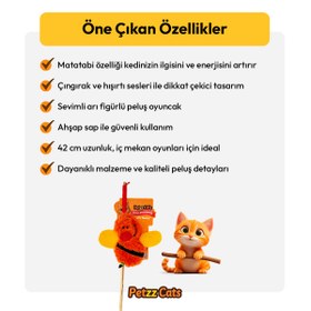Resim PetzzCats Bee Matatabi ve Çıngırak Sesli Kedi Oltası Oyuncağı Turuncu 42 Cm 