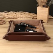 Resim Gerçek Deri Vale Tepsi Set Valet Tray Saat Saklama Kutusu Çoklu Rolex Kutusu Ofis Düzenleyici Ofis Organizer Watch Box Yatakbaşı Tepsisi 