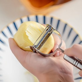 Resim 1 adet Premium Paslanmaz Çelik Meyve ve Sebze Soyucu - Soyma, Dilme ve Dilme için Çok Yönlü Mutfak Aleti - Patates, Karpuz ve Daha Fazlası İçin Mükemmel - Dayanıklı, Temizlemesi Kolay - Ev ve Yurt İhtiyaçları İçin İdeal, Mutfak İçin Sebze Soyucu 