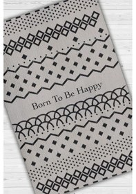 Resim Homshtag Mutlu Olmak İçin Doğdu Gri Çocuk Odası Halısı Minimal Çocuk Halısı Çok Renkli 