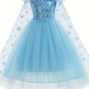 Resim Dondurulmuş Elsa Prenses Elbisesi - Çıkarılabilir Buz Mavisi Pelerin ve Kar Tanesi - Partiler, Rol Yapma, Temalı Etkinlikler İçin Resmi İlhamlı Kostüm - Elsa Temalı Kıyafet (4 Yaş ve Üzeri) 