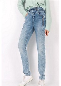 Resim Kadın Street One Önden Bağcıklı Yıkamalı Mavi Denim Kot Pantolon Mavi 