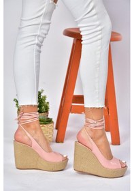 Resim Fox Shoes P572180809 Pudra Bilek Bağlamalı Dolgu Topuklu Kadın Ayakkabı 