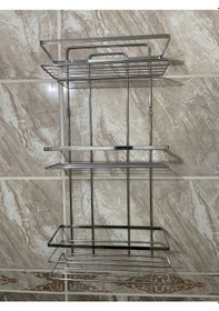 Resim Banyo Köşe Rafı Lamalı 3 Katlı Krom Şampuanlık Duvara Monte Vidalı Krom 