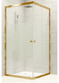 Resim Durul Duşakabin 90X90Cm Kare Altın Profil Çizgili Cam Beyaz 