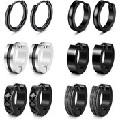 Resim 6 Çift Erkek Küpe Seti Hoops Huggie Küpeler 316L Paslanmaz Çelik Klasik Küçük Halka Küpeler Helix Küpeler Piercing Takı Uyku Küpeleri Siyah Halka Küpeler Erkekler ve Kadınlar için 