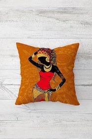 Resim Pelangi Afrikalı Kadın Desenli Çift Tarafı Baskı Gizli Fermuarlı Yastık Kılıfı Kırlent Koltuk Yastık Kılıfı, turuncu 45 x 45, 24691163845451 