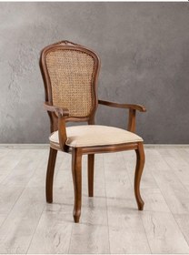 Resim Victoria Kolçaklı Hazeranlı Ahşap Oymalı Country Sandalye Ceviz 