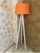 Resim Modamonline Üç Ayaklı Lambader Ahşap Tripod Ayak Konik Kumaş Turuncu Beyaz 