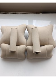 Resim Krem Rengi Tay Tüyü Kumaştan Oto Boyun Yastığı+bel Yastığı+emniyet Kemer Pedi Takimi Krem 