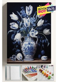 Resim Sayılarla Boyama Seti Numaralı Tuval Fırça Boya Dahil Kasnaklı Set 50x70 Cm - Mavi Vazo 