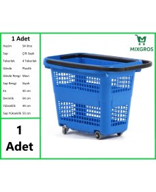 Resim Tekerlekli Plastik Market Alışveriş El Sepeti 54 Litre Mavi 1 Adet 